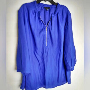 Blue Dress Blouse Women's Top Shirt Size 1X Zip Front Closure